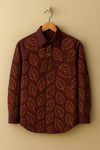 Earthy Brown Leaf Cotton Shirt ( Invisible Stitching - No Color Fading )