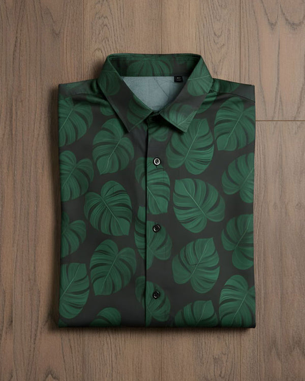 Tropical Green Leaf Shirt ( Invisible Stitching - No Color Fading )