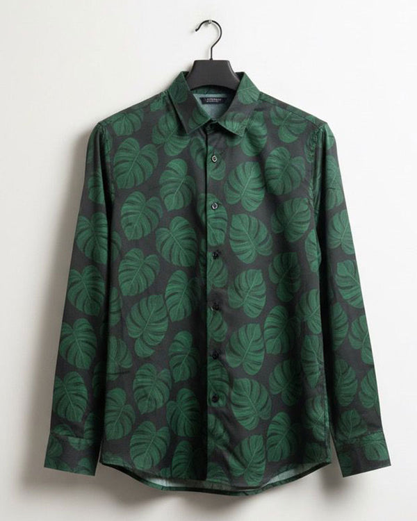 Tropical Green Leaf Shirt ( Invisible Stitching - No Color Fading )