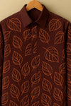 Earthy Brown Leaf Cotton Shirt ( Invisible Stitching - No Color Fading )