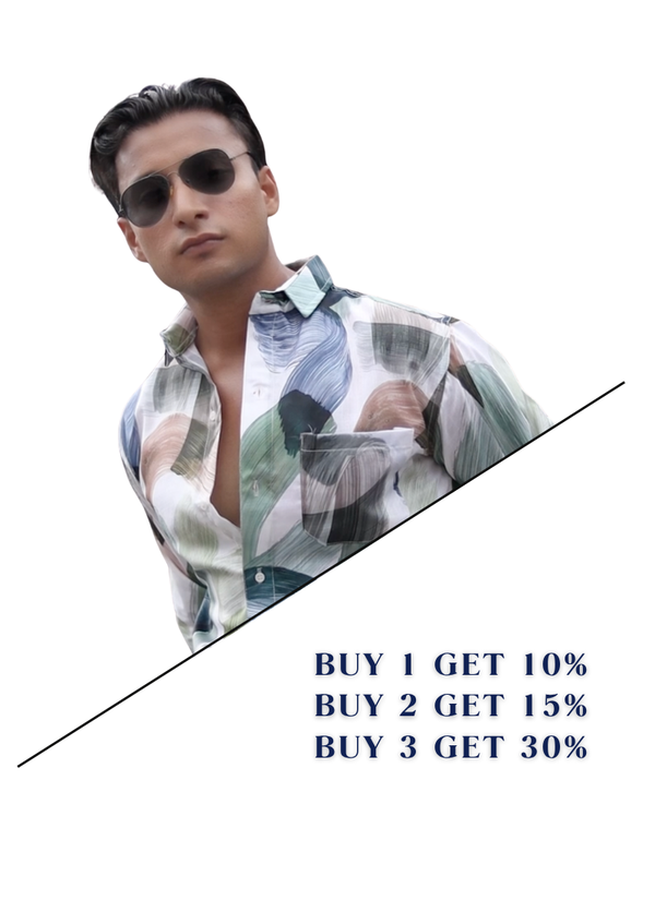 Abstract Brush Linen Shirt ( Invisible Stitching - No Color Fading )