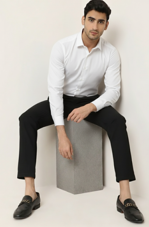 White Cotton Shirt For Men ( Invisible Stitching - No Color Fading )