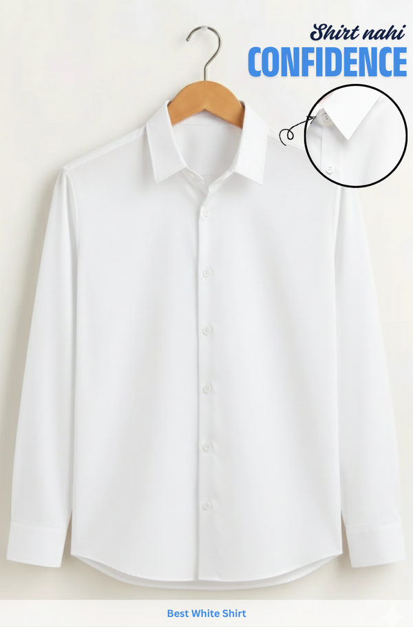 White Cotton Shirt For Men ( Invisible Stitching - No Color Fading )
