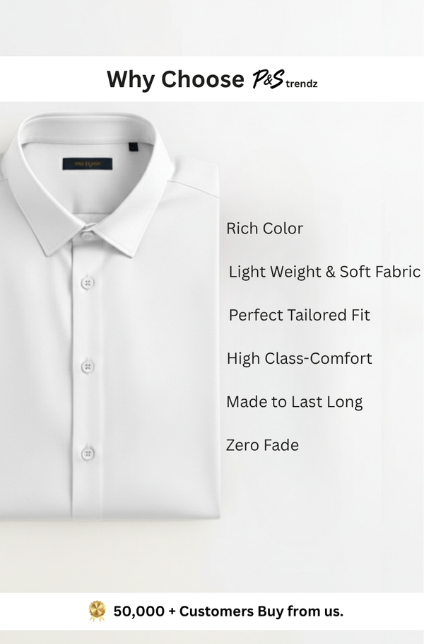 White Cotton Shirt For Men ( Invisible Stitching - No Color Fading )