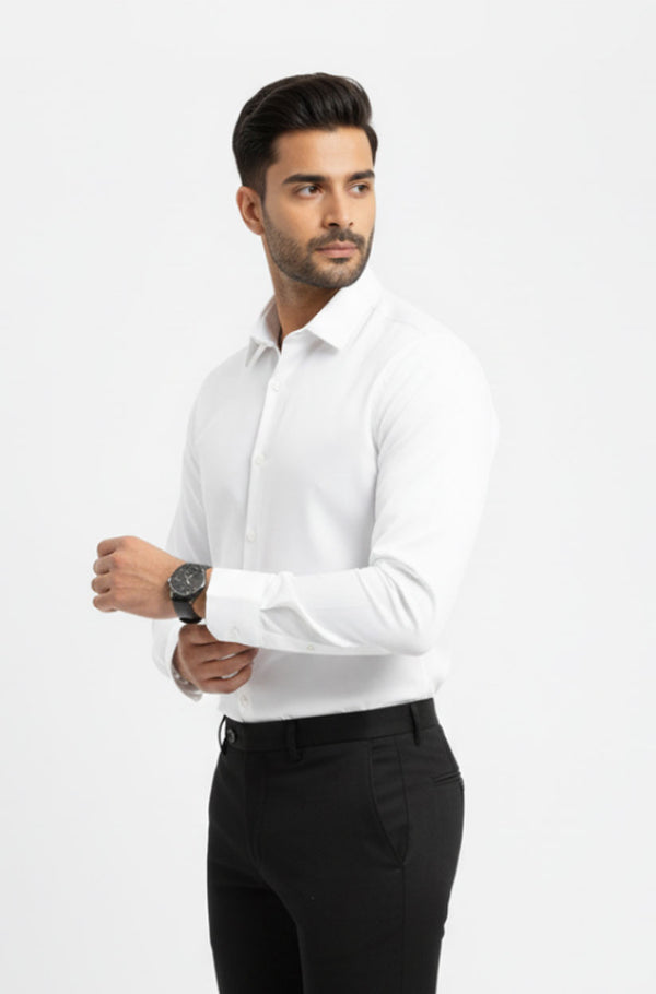 White Cotton Shirt For Men ( Invisible Stitching - No Color Fading )