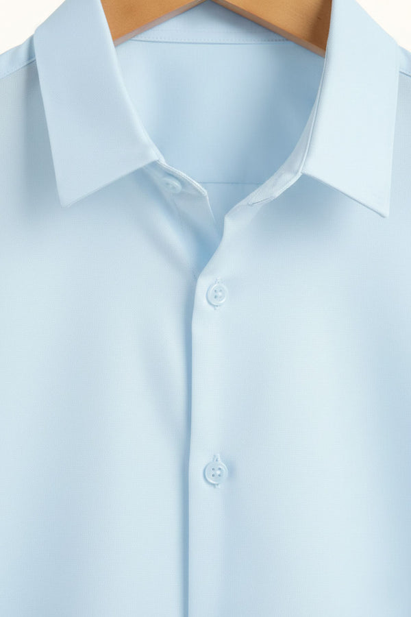 SkyBlue Cotton Shirt For Men - French Placket, Clean Finish Collar