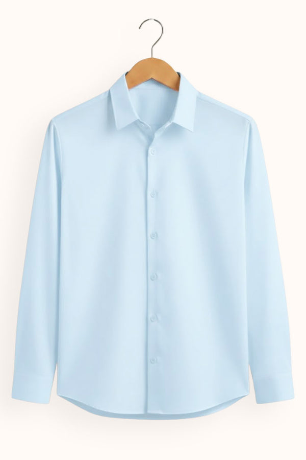 SkyBlue Cotton Shirt For Men - French Placket, Clean Finish Collar