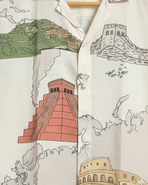 7 Wonders World Map Print Shirt(Aditya Birla)