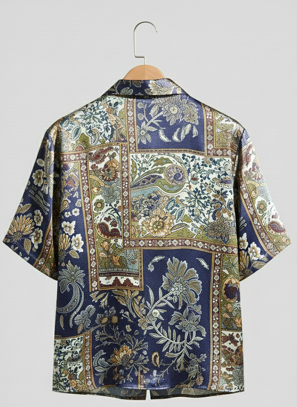 Men's Designer Paisley Baroque Satin Shirt Back Side