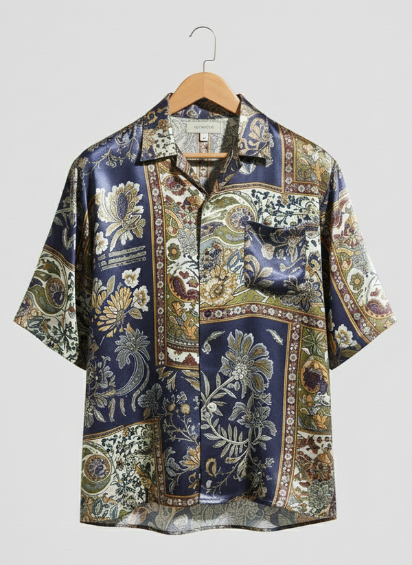 The Regal Baroque Print Satin Shirt for Men