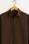 Brown Cotton Shirt For Men - French Placket, Clean Finish Collar