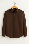 Brown Cotton Shirt For Men - French Placket, Clean Finish Collar