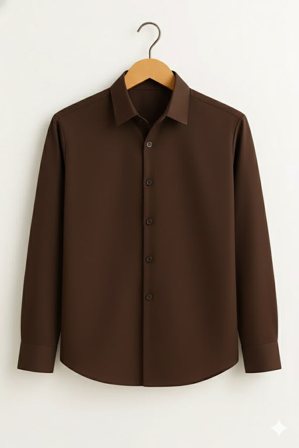 Brown Cotton Shirt For Men - French Placket, Clean Finish Collar