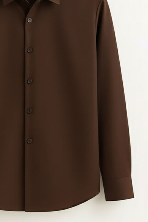 Brown Cotton Shirt For Men - French Placket, Clean Finish Collar