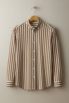 Classic Brown & White Vertical Stripe Designer Shirt