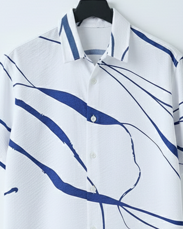 Deep Ocean Current Cotton Shirt - French Placket, Clean Finish Collar