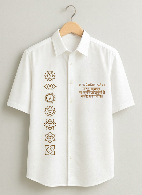 White Viscose with Sanskrit Shlok and7 Chakra Print for Men