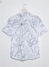 White and Blue Floral Outline Print Back Shirt for Men 