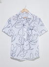 White and Blue Floral Outline Print Shirt for Men
