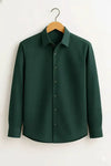 Forest Green Cotton Shirt For Men - French Placket, Clean Finish Collar