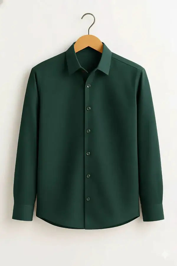 Forest Green Cotton Shirt For Men - French Placket, Clean Finish Collar