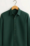 Forest Green Cotton Shirt For Men - French Placket, Clean Finish Collar