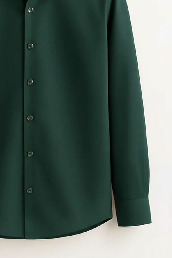 Forest Green Cotton Shirt For Men - French Placket, Clean Finish Collar