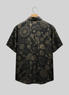 Black Vintage Compass and Keys Back Side Print Shirt for Men