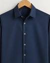 Navy Blue Giza Cotton Shirt For Men - French Placket, Clean Finish Collar