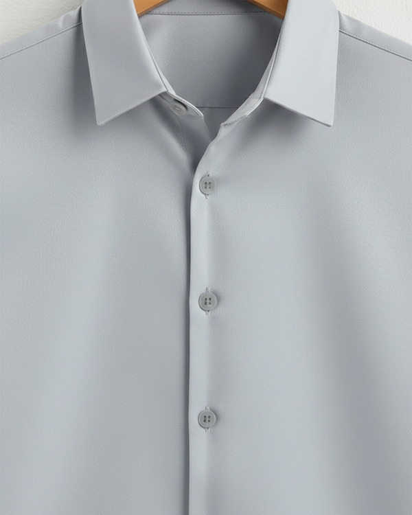 Sky Grey Giza Cotton Shirt For Men - French Placket, Clean Finish Collar