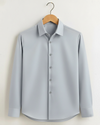 Sky Grey Giza Cotton Shirt For Men - French Placket, Clean Finish Collar