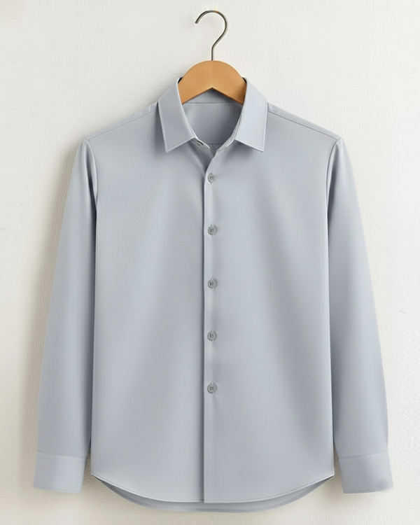 Sky Grey Giza Cotton Shirt For Men - French Placket, Clean Finish Collar