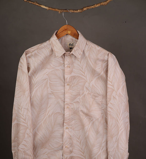 Beige Leaf Designer Shirt
