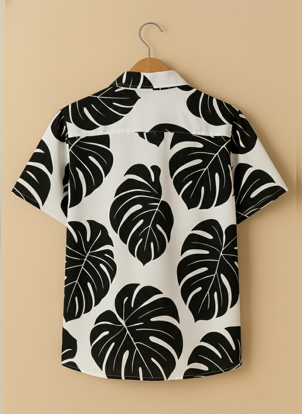 Men's Black & White Tropical Print Shirt Back Side