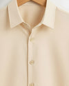 Cream Giza Cotton Shirt For Men - French Placket, Clean Finish Collar