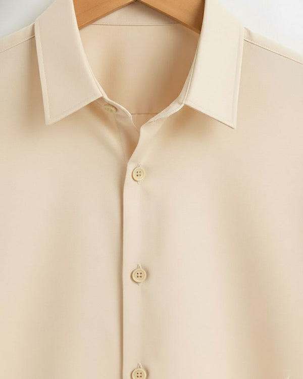 Cream Giza Cotton Shirt For Men - French Placket, Clean Finish Collar