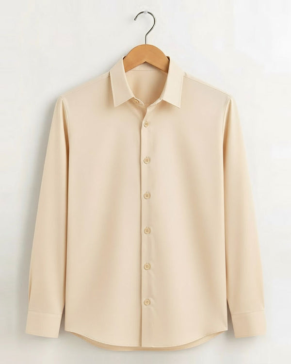 Cream Giza Cotton Shirt For Men - French Placket, Clean Finish Collar
