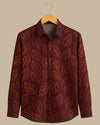 Men's Brown Leaf Print Shirt - French Placket, Clean Finish Collar