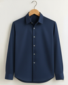 Navy Blue Giza Cotton Shirt For Men - French Placket, Clean Finish Collar