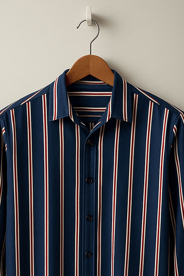 Navy Blue Striped Casual Shirt