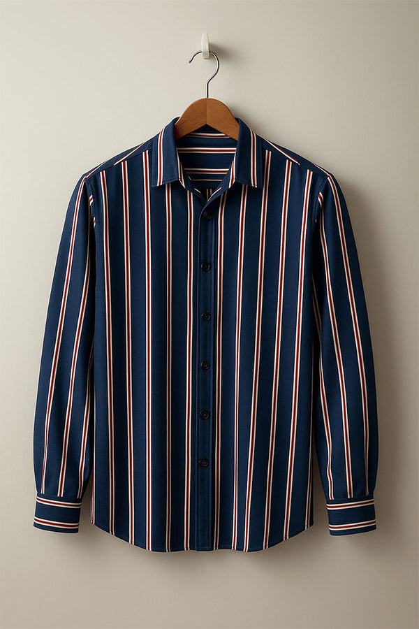 Navy Blue Striped Casual Shirt