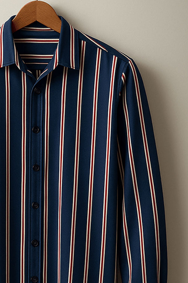 Navy Blue Striped Casual Shirt