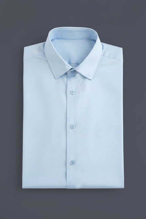 SkyBlue Cotton Shirt For Men - French Placket, Clean Finish Collar