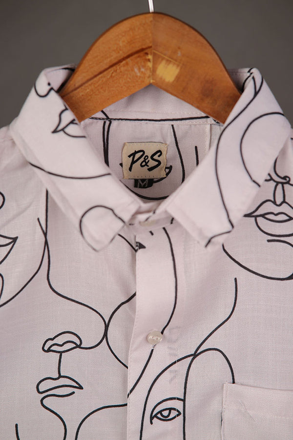 Off White Linen with Abstract Face Art