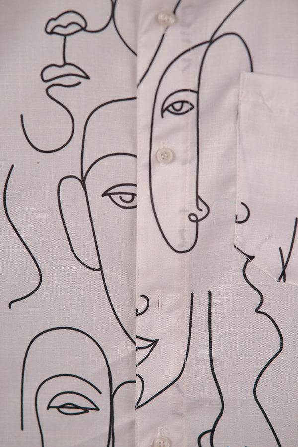 Off White Linen with Abstract Face Art