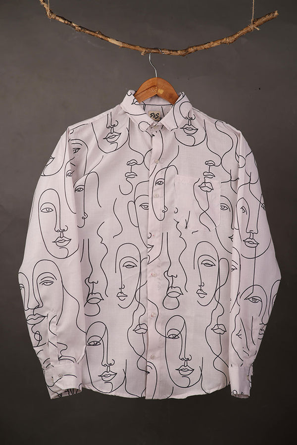 Off White Linen with Abstract Face Art
