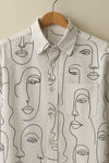 Off White Linen with Abstract Face Art