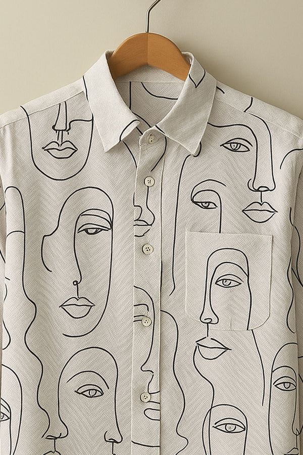 Off White Linen with Abstract Face Art