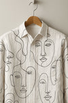 Off White Linen with Abstract Face Art