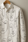 Off White Linen with Abstract Face Art